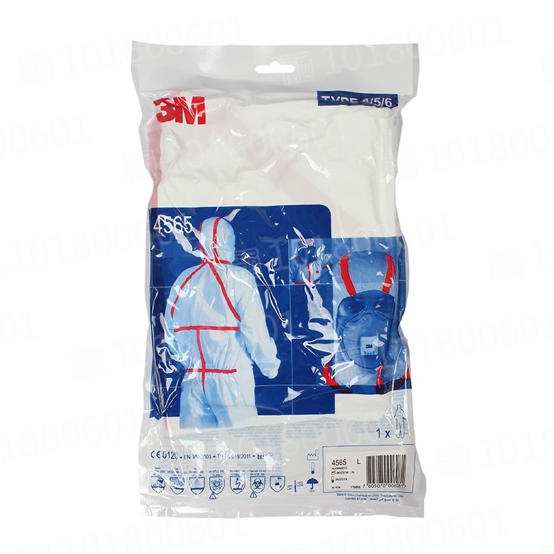 3M 4565 白色带帽红色胶条连体防护服