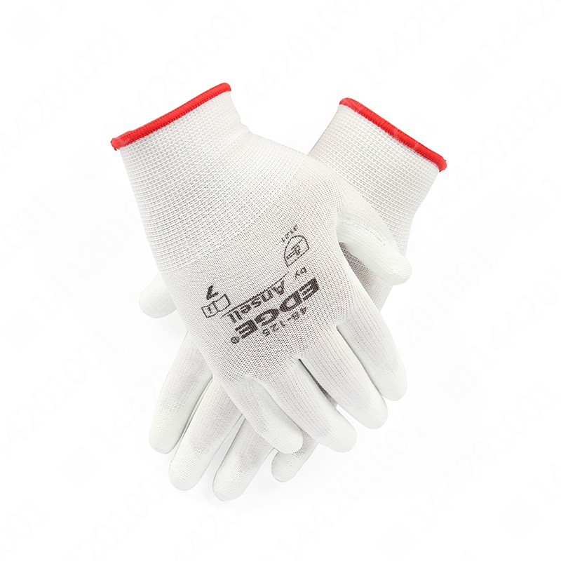 Ansell48-125涤纶PU掌部涂层白色手套