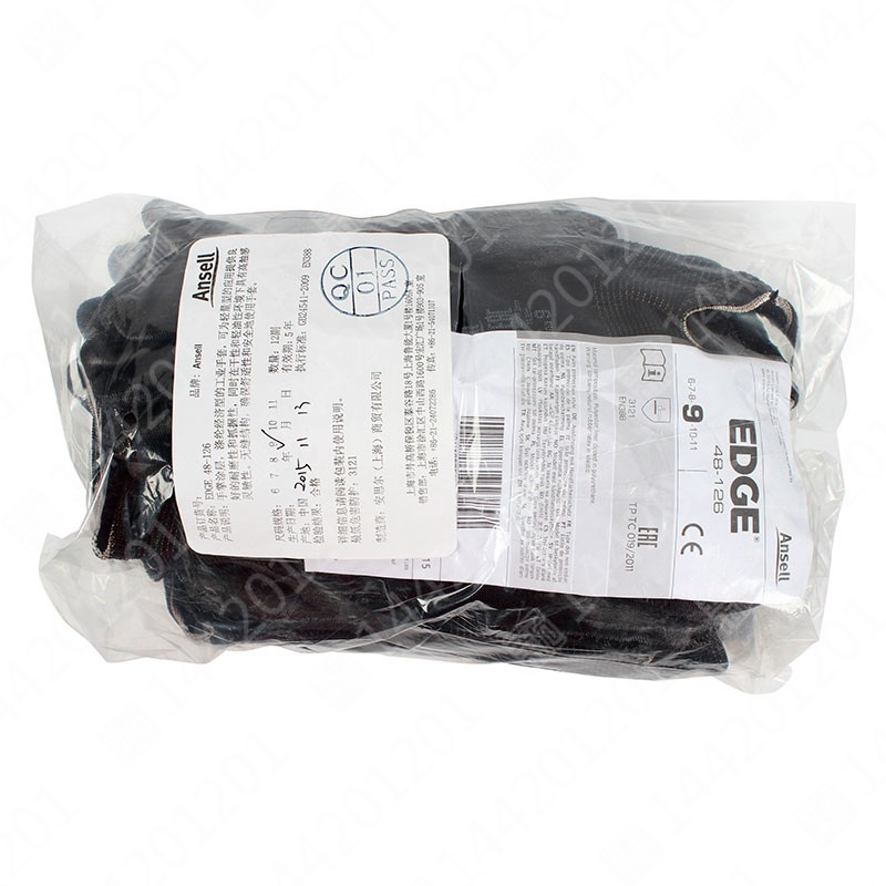 Ansell48-126涤纶PU掌部涂层黑色手套