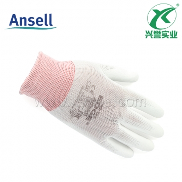Ansell涤纶PU掌部涂层白色手套48-125CN