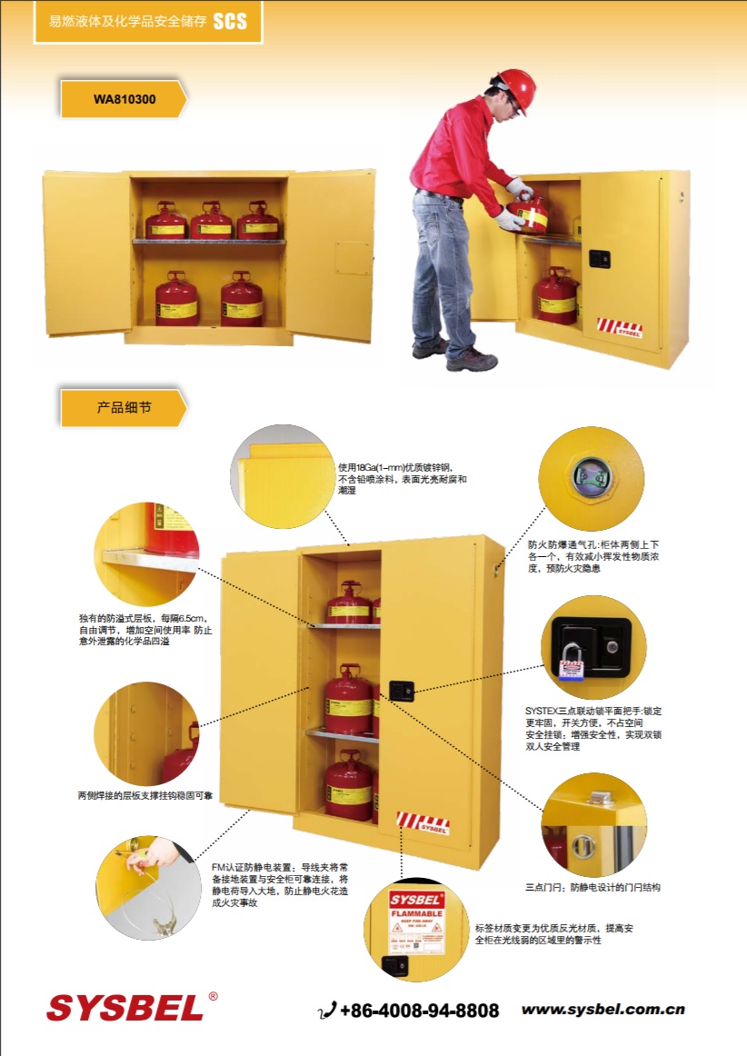 西斯贝尔SYSBEL WA810300易燃液体防火安全柜(30Gal/114L)