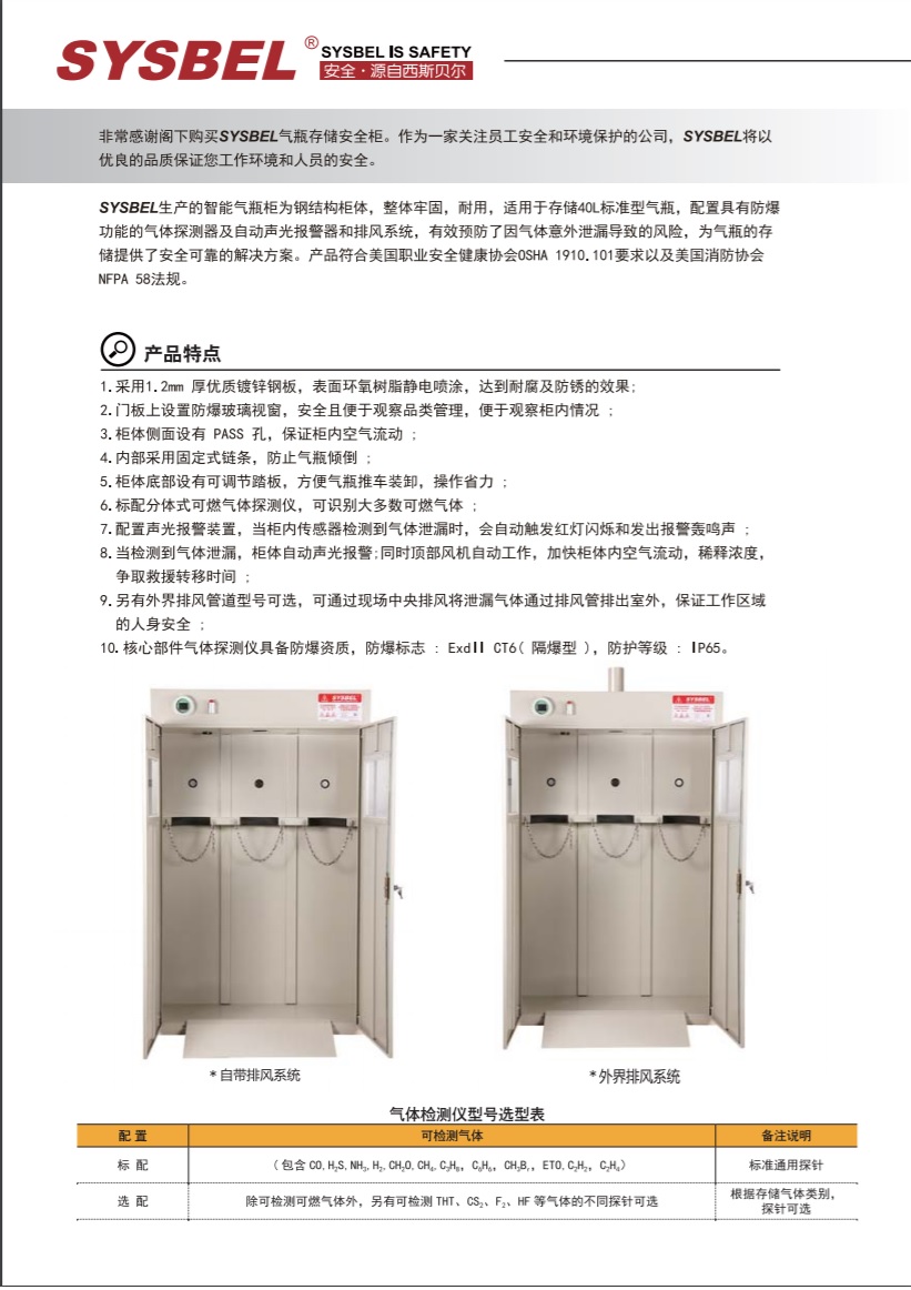 西斯贝尔SYSBEL WA710103三瓶型智能气瓶柜（自带风扇）