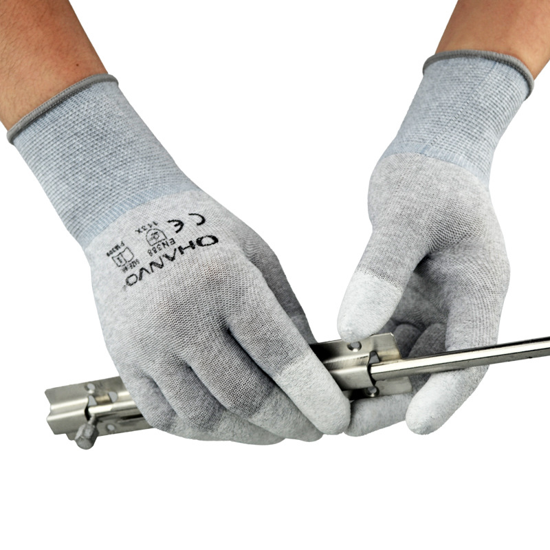 恒辉 PM309 防静电手套PU手指浸胶涂层导电手套