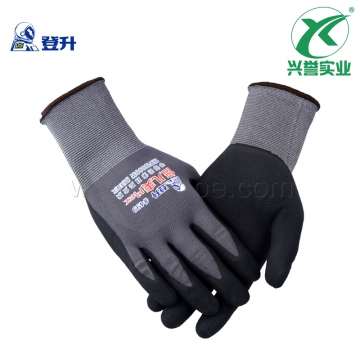 登升 #499 10针漂白纱掌浸乳胶起皱防护劳保手套